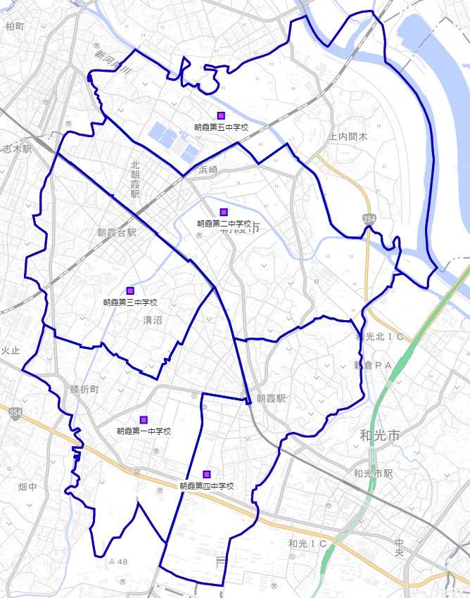 朝霞市の中学校の学区