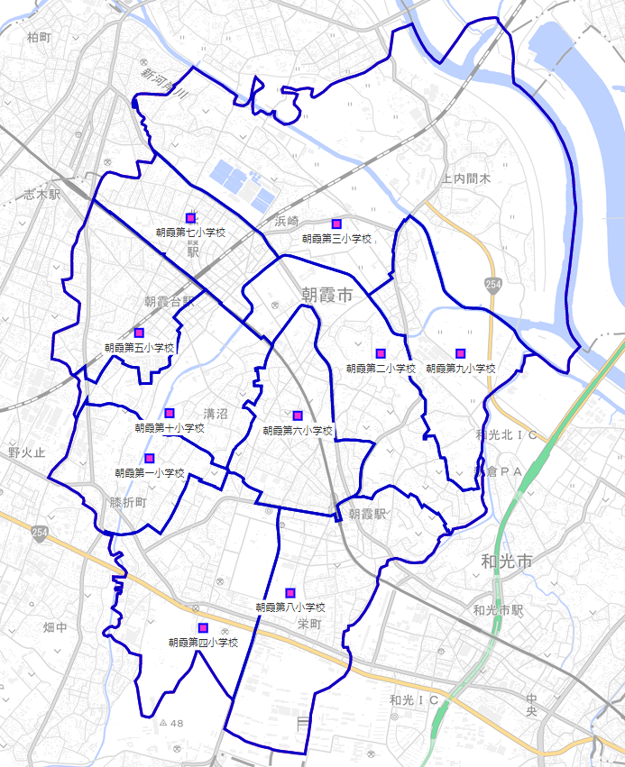 朝霞市の小学校の学区